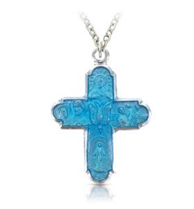 Sterling Silver Enameled Five Way Cross Medal - 7/8"