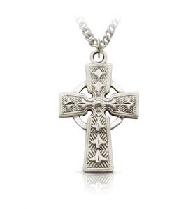 Sterling Silver Celtic Cross Necklace - 15/16"
