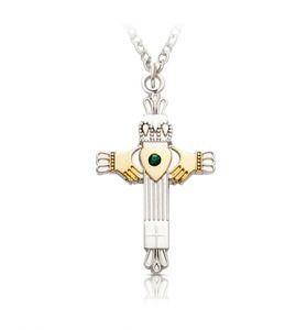 Two-Tone Sterling Silver Claddagh Cross Necklace - 1"