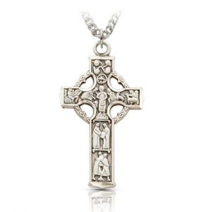 Sterling Silver Celtic Figures Cross Necklace - 1 1/8"