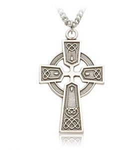 Sterling Silver Diamond Drag Engraved Large Celtic Cross - 1 1/4"