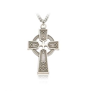 Sterling Silver Trinity Knot Celtic Cross Necklace - 7/8"