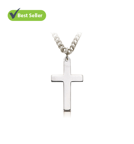 Sterling Silver Plain Cross Necklace - 1"