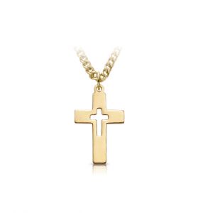 14K Gold Filled Pierced Cross Necklace - 7/8"