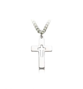 Sterling Silver Pierced Cross Necklace - 7/8"