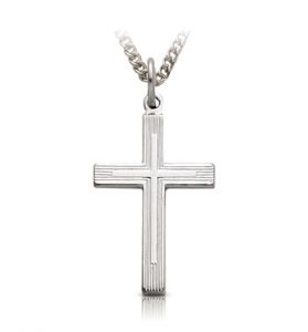 Sterling Silver Outlined Inner Cross Necklace - 1"