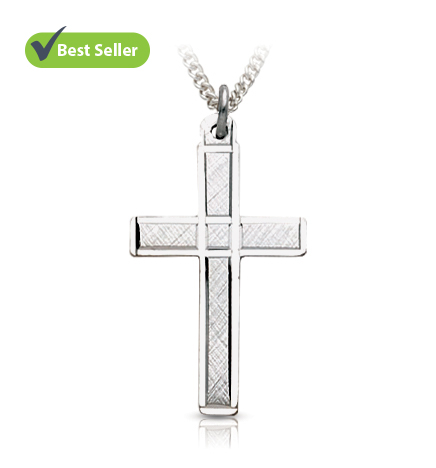 Sterling Silver Diamond Engraved Necklace with Crosshatch Pattern - 1"