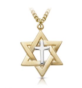 14K Gold Two-Tone Star of David with Centered Cross