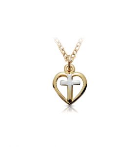 14K Gold Filled Cross with Two-Tone Heart Necklace