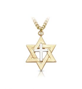 14K Gold Over Two-Tone Star of David with Cross