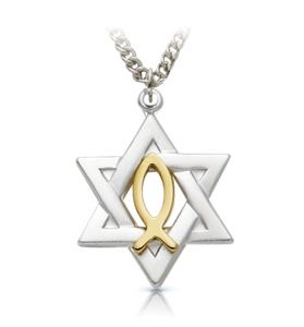 Sterling Silver Two-Tone Star of David with Ichthys Necklace