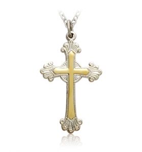 Sterling Silver Two-Tone Budded Ends Cross Necklace