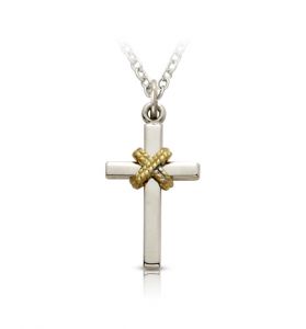 Sterling Silver Two-Tone Rope Cross Necklace