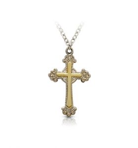 Sterling Silver Cross Necklace in Two Tone Budded Design