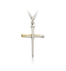 Sterling Silver Two-Tone Nail Cross Necklace