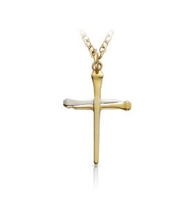 14K Gold Over Sterling Silver Two-Tone Nail Cross Necklace