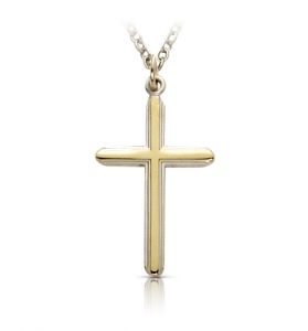 Sterling Silver Two-Tone Lined Cross Necklace