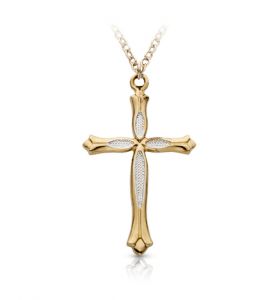 24K Gold Over Sterling Silver Cross 
Necklace, 2-Tone Design