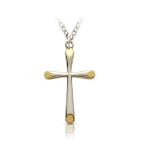 Sterling Silver Two-Tone Tubular Cross Necklace