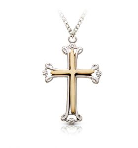 Two-Tone Sterling Silver Cross on Cross Necklace