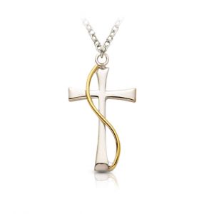 Sterling Silver Two Toned Cross with Gold Sash