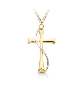 Sterling Silver Two Toned Cross with Silver Sash