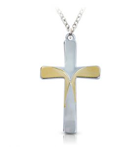 Sterling Silver Two-Tone Engraved Cross Necklace