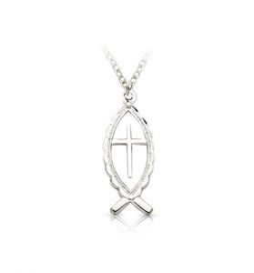 Sterling Silver Ichthys and Cross Necklace