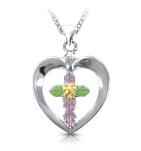 Sterling Silver Enameled Heart with 
Inner Cross Necklace