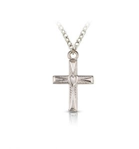 Sterling Silver Centered Heart 
Cross Necklace