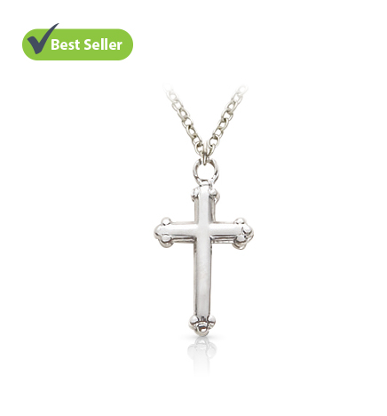 Sterling Silver Cross Necklace with 
Budded Ends