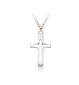 Sterling Silver Necklace 
with Pierced Cross Design