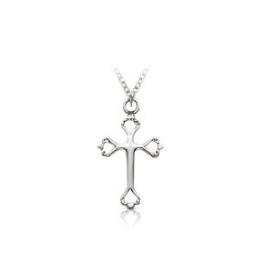 Sterling Silver Opened Heart Ends Cross Necklace