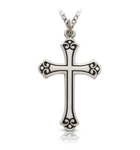 Sterling Silver Antiqued Budded Ends Cross Necklace