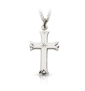 Sterling Silver Engraved Cross with Budded Ends Design