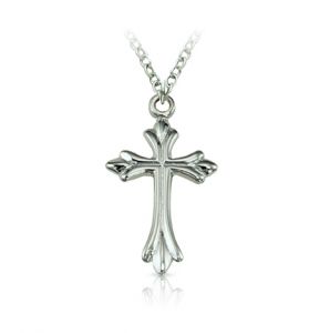 Sterling Silver Cross Necklace 
in a Budded Antiqued Design