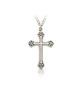 Sterling Silver Antiqued Budded Ends Cross Necklace [1]