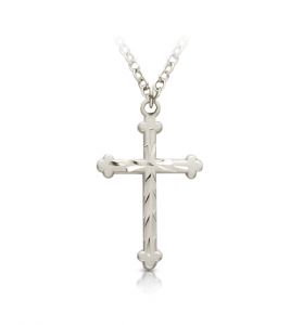 Sterling Silver Cross Necklace in an Engraved Design