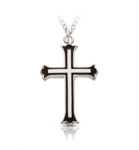 Sterling Silver and Enameled Budded 
Ends Cross Necklace