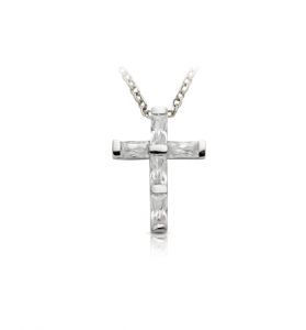 Sterling Silver Crystal Cubic Zirconia Cross Necklace