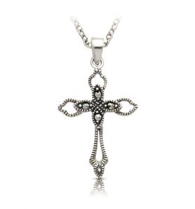 Sterling Silver Open Design Cross with Marcasite Stones