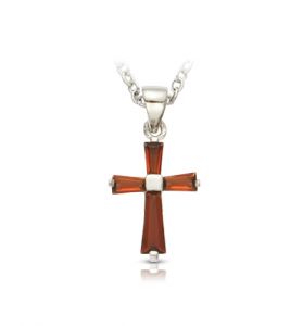 Sterling Silver and Glass Crystal January Birthstone Baguette Cross Necklace