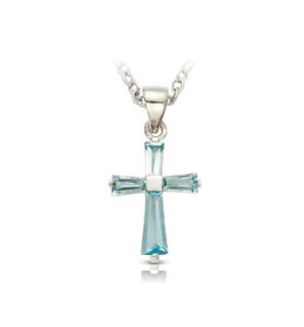 Sterling Silver and Glass Crystal December Birthstone Baguette Cross Necklace