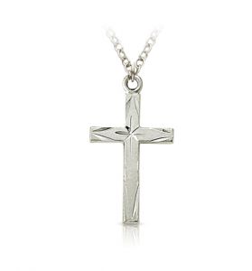 Sterling Silver Cross Necklace 
with Starburst Engraved Design