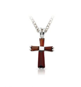 Sterling Silver January Birthstone 
Baguette Cross Necklace