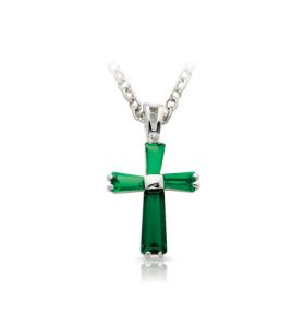 Sterling Silver May Birthstone 
Baguette Cross Necklace 