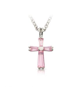 Sterling Silver October Birthstone 
Baguette Cross Necklace