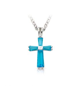 Sterling Silver December Birthstone 
Baguette Cross Necklace