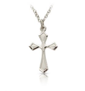 Sterling Silver Cross with Diamond Edge Design - 16" Chain