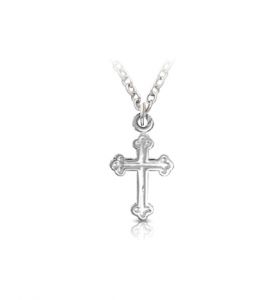 Sterling Silver Budded Ends Cross Necklace -1/2"